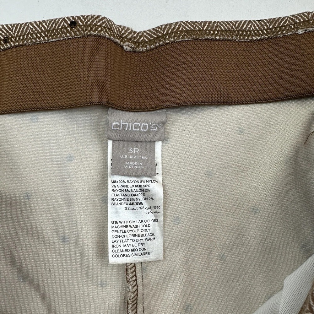 Chico's Brown Herringbone Polka Dot Pull On Straight Leg Pants 16R (3R) Stretch - Picture 6 of 10